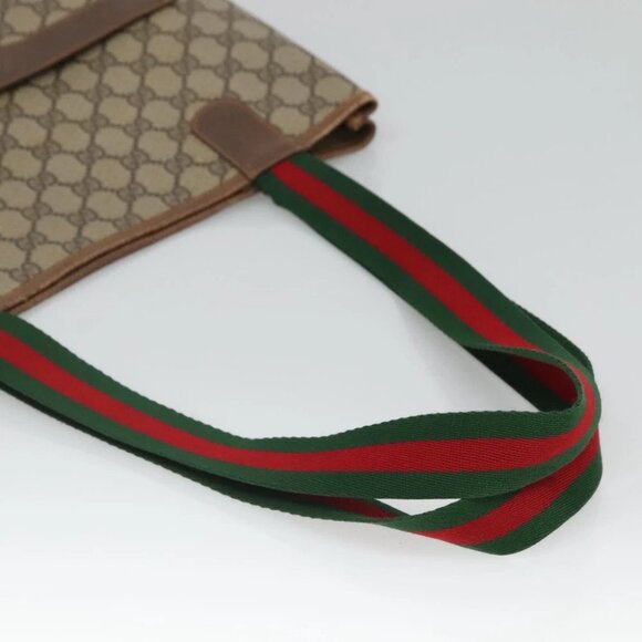 GUCCI GG Supreme Web Sherry Line Bag PVC Beige Green Red - Picture 8 of 15